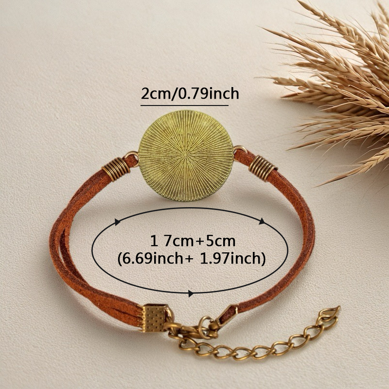 Men's Brown Leather Bracelet with Palm Tree Glass Ornament